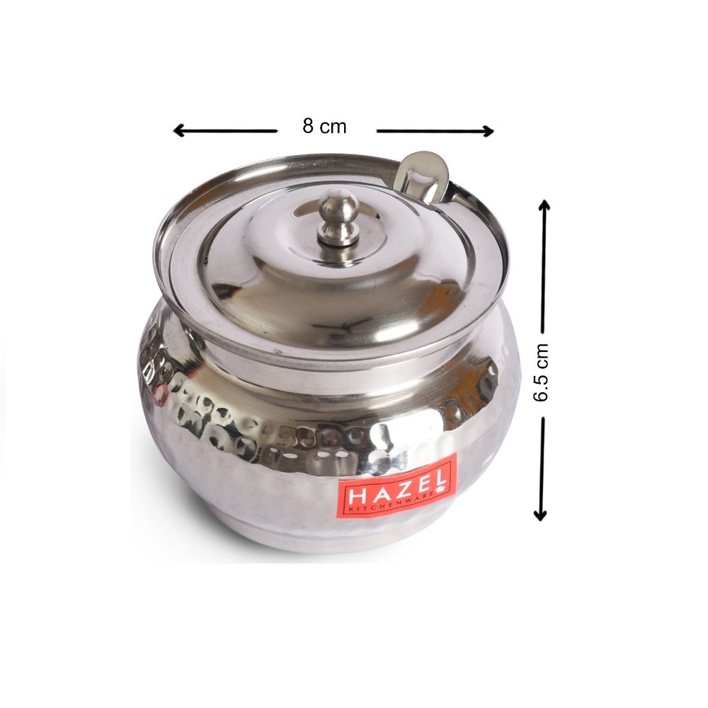 HAZEL Stainless Steel Ghee Pot Hammered Finish Oil Container, 250ml, Silver