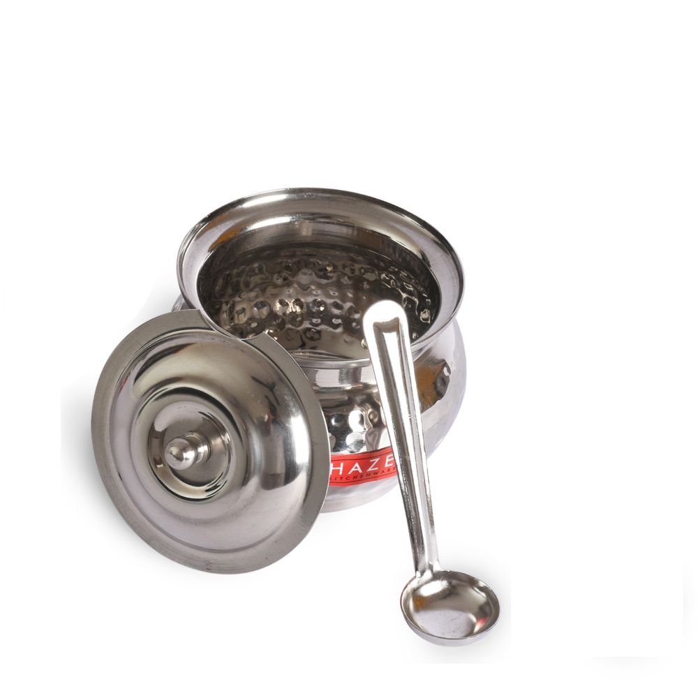HAZEL Stainless Steel Ghee Pot Hammered Finish Oil Container, 250ml, Silver