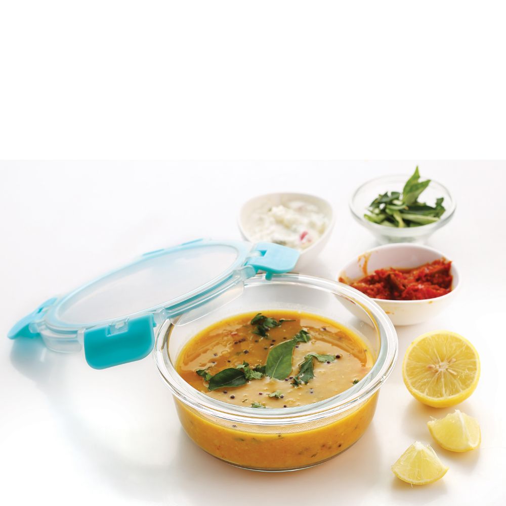 HAZEL Borosilicate Glass Round Airtight & Leaf Proof Container 400 ml