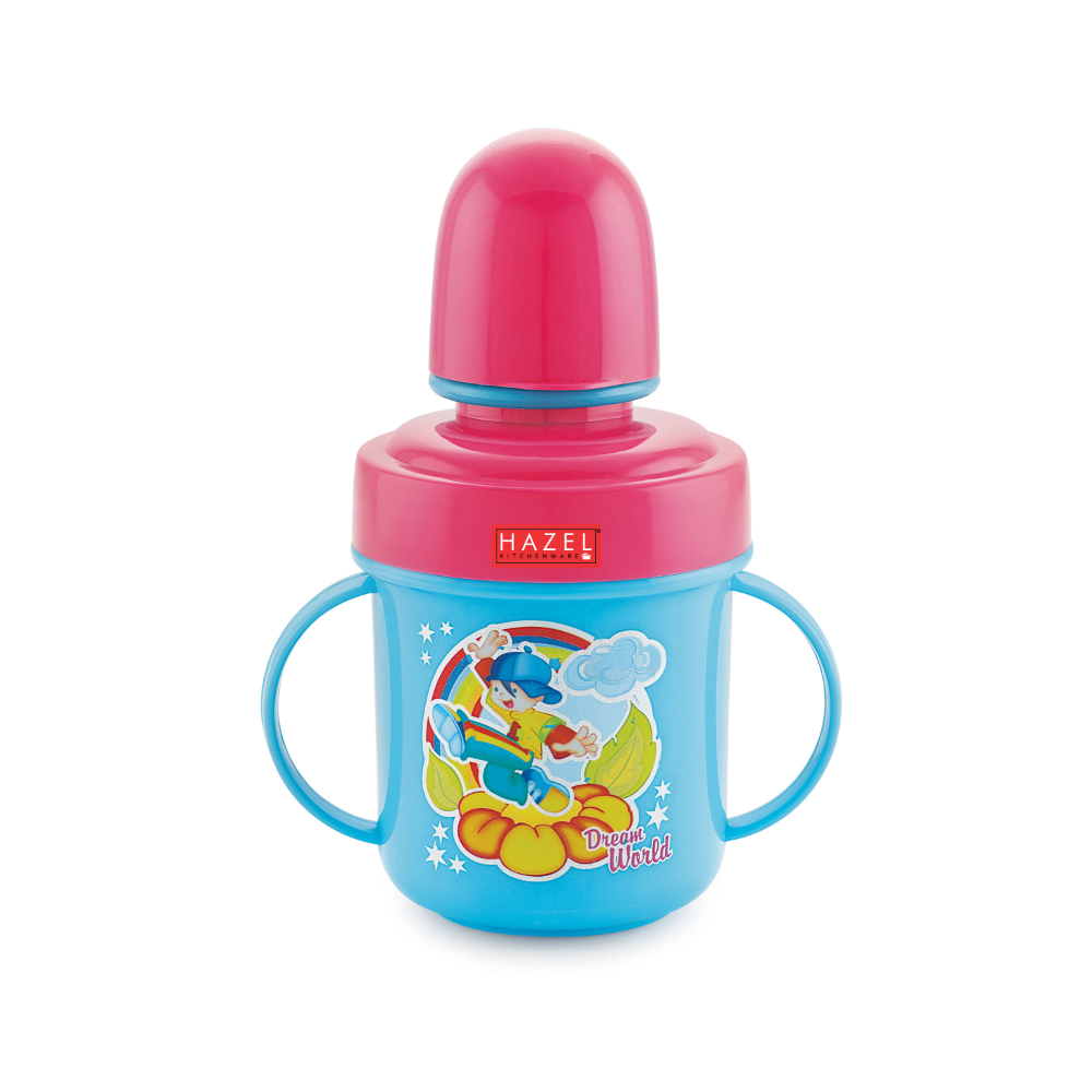HAZEL Leak Proof Inner Stainless Steel Water Bottle For Kids | Air Tight Bottle For Kids | Small Kids Food Grade Sipper Bottle with Multi Layered Lid, 240 ML, Pink and Sky Blue