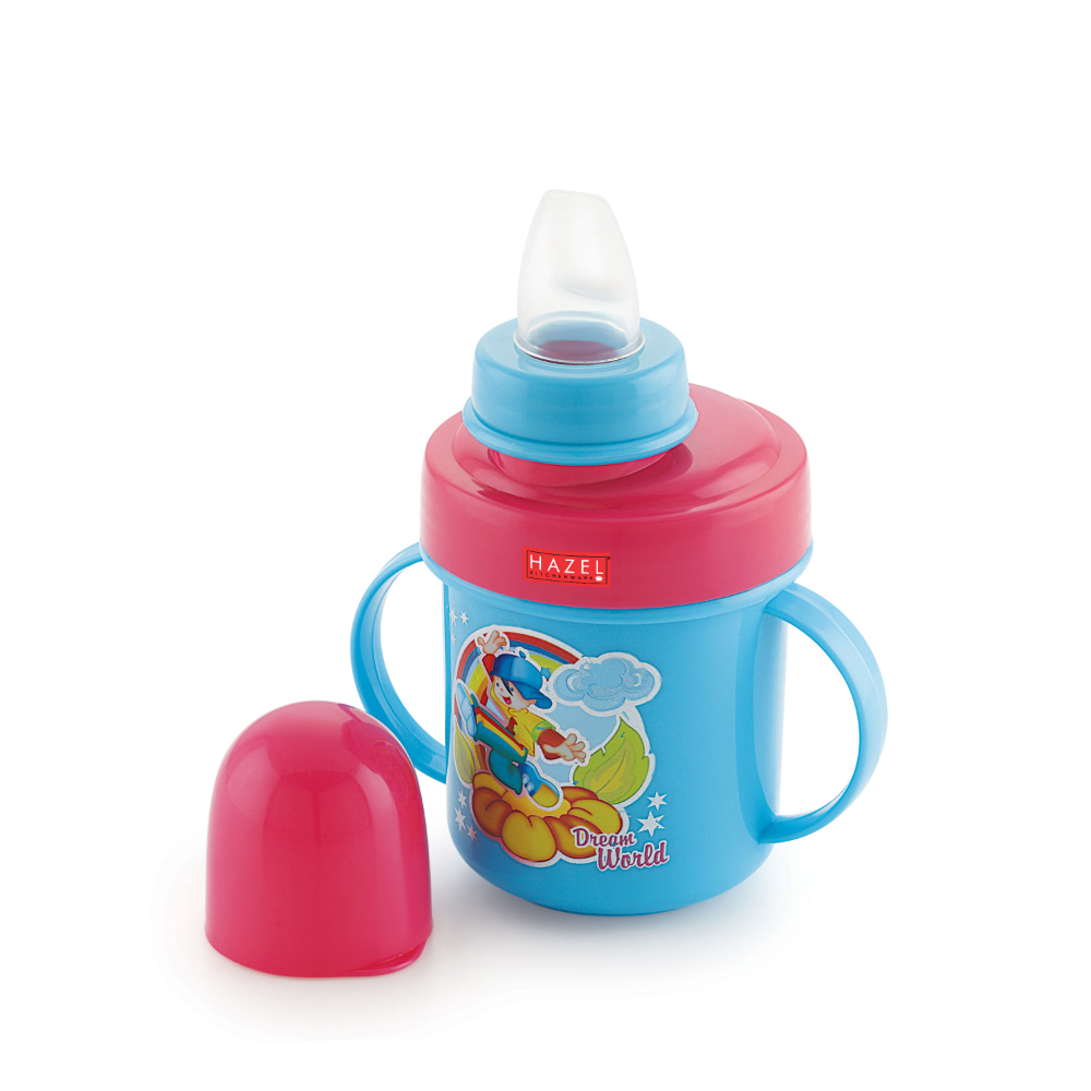 HAZEL Leak Proof Inner Stainless Steel Water Bottle For Kids | Air Tight Bottle For Kids | Small Kids Food Grade Sipper Bottle with Multi Layered Lid, 240 ML, Pink and Sky Blue