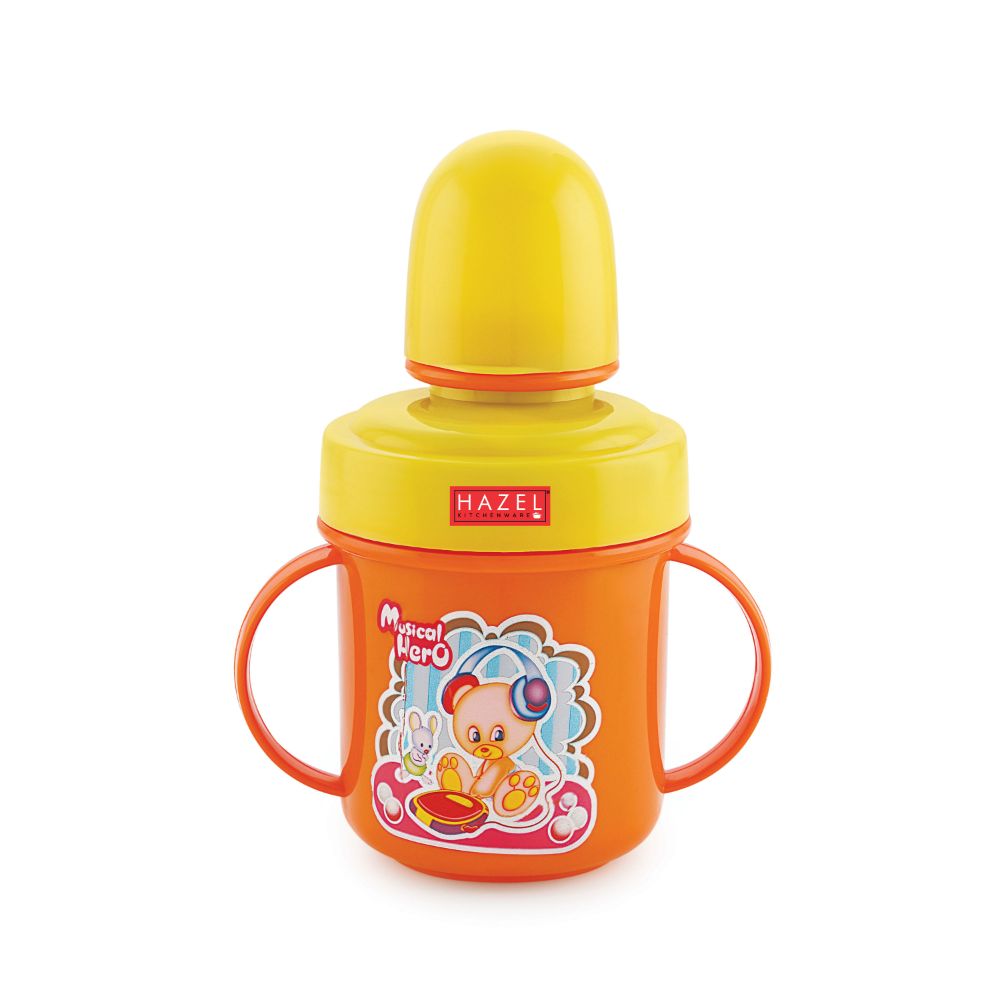HAZEL Leak Proof Inner Stainless Steel Water Bottle for School Kids | Multi Lid Plastic Sipper Bottle For School Children | Small Kids BPA Free Bottle, 240 ML, Yellow and Orange