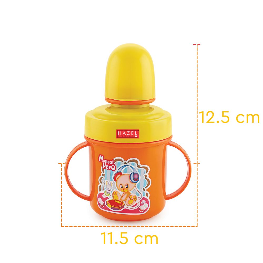 HAZEL Leak Proof Inner Stainless Steel Water Bottle for School Kids | Multi Lid Plastic Sipper Bottle For School Children | Small Kids BPA Free Bottle, 240 ML, Yellow and Orange