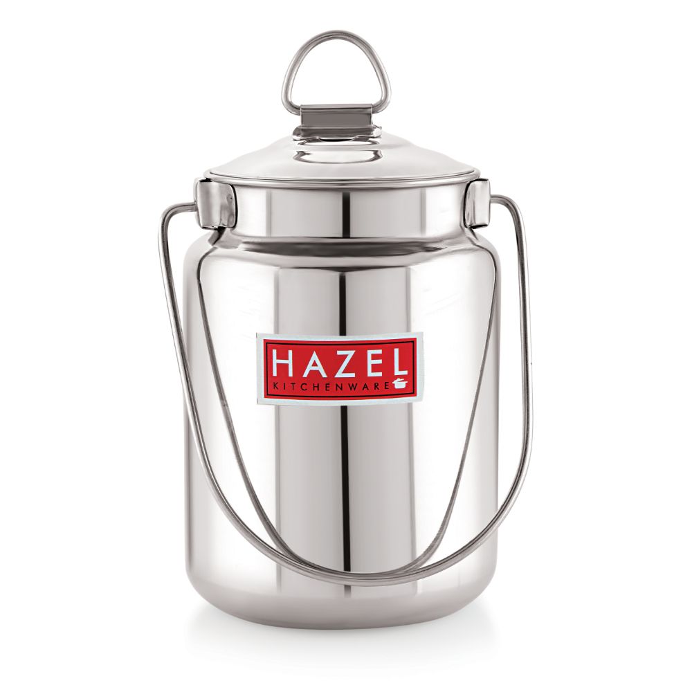 HAZEL Stainless Steel Plain Barani, Milk, Ghee, Oil Multipurpose Container, 2 Ltr, Silver