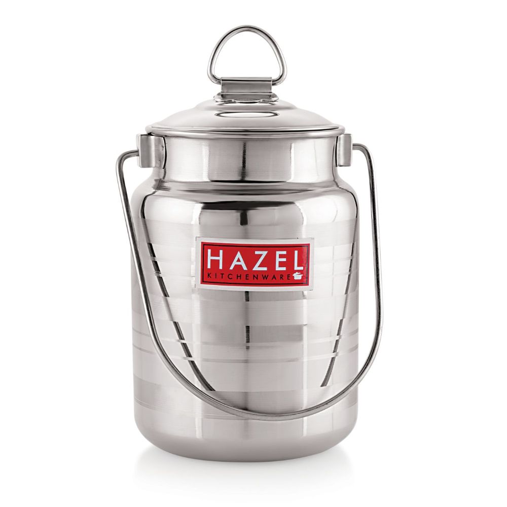 HAZEL Stainless Steel Designer Barani, Milk, Ghee, Oil Multipurpose Container, 3 Ltr, Silver
