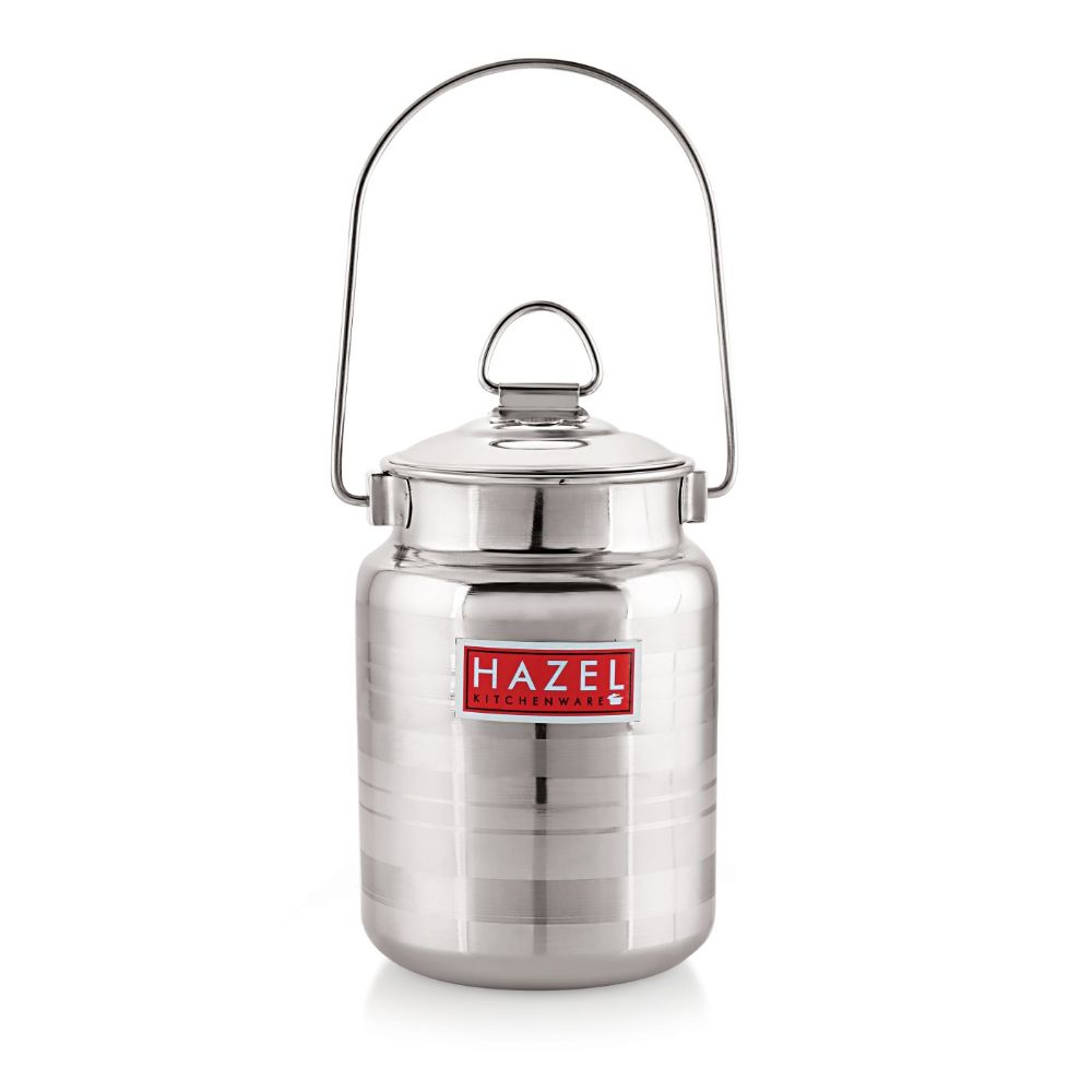 HAZEL Stainless Steel Designer Barani, Milk, Ghee, Oil Multipurpose Container, 3 Ltr, Silver