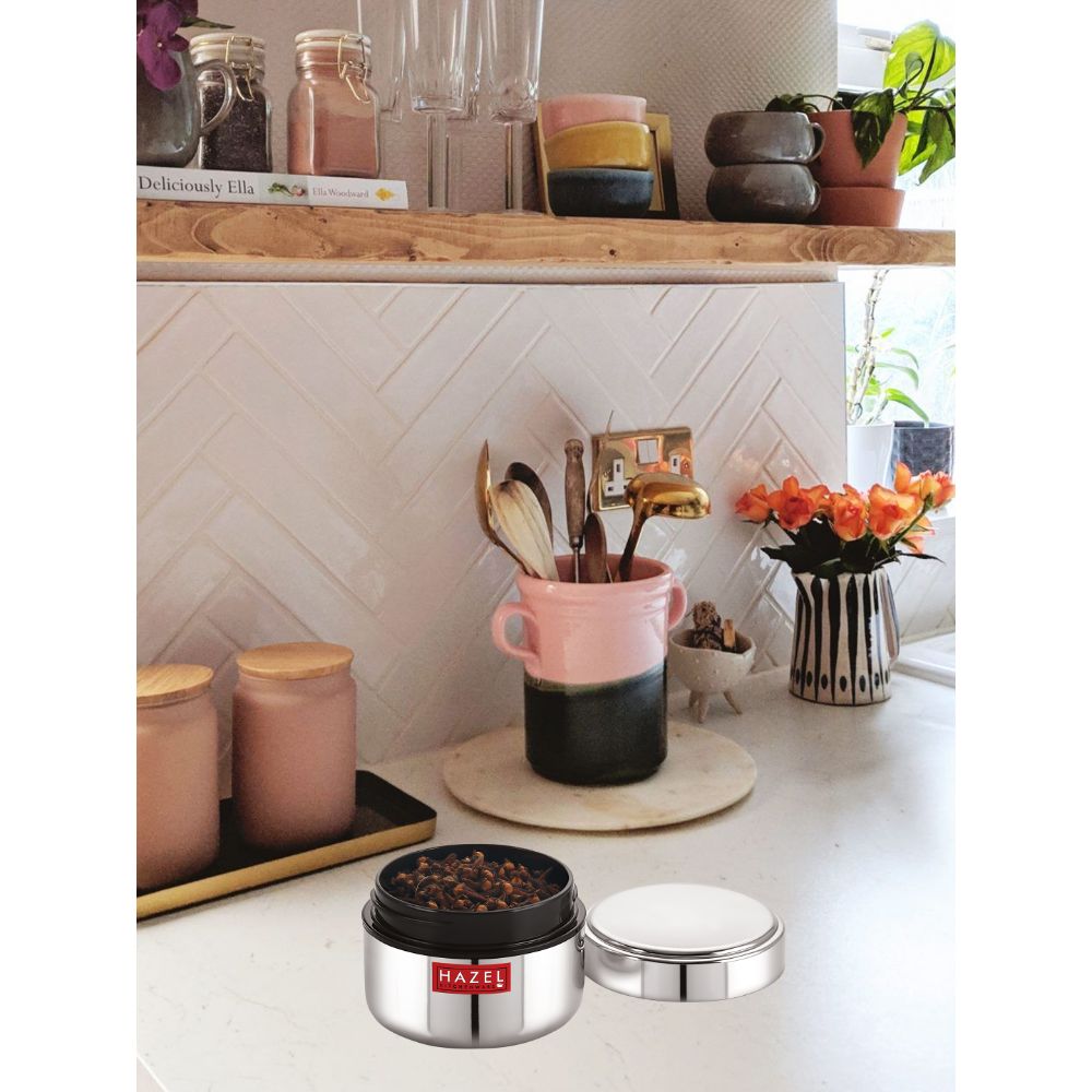 HAZEL Stainless Steel Mini Container Heavy Gauge Premium Airtight Dabbi Dabba Set of 1, 250 ML, Silver