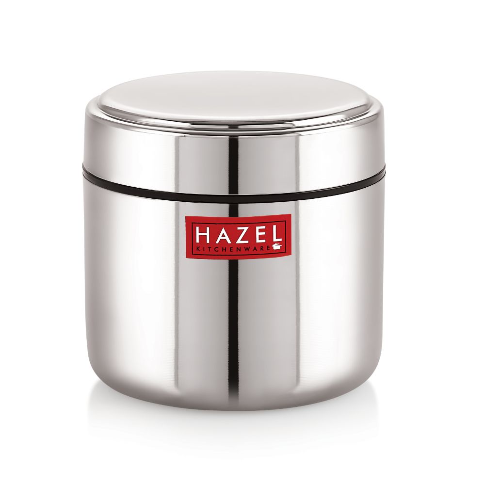 HAZEL Stainless Steel Mini Container Heavy Gauge Premium Airtight Dabbi Dabba Set of 1, 400 ML, Silver