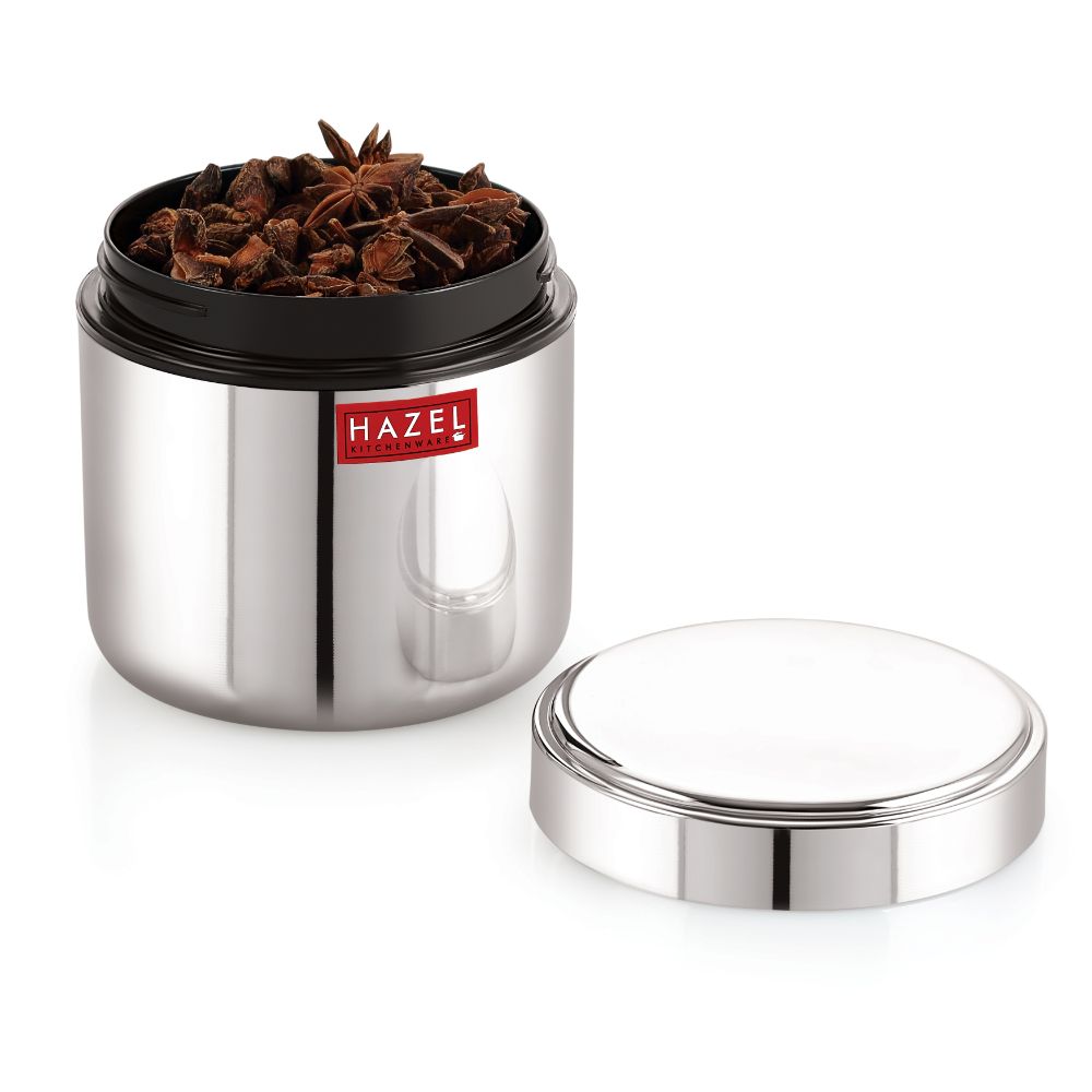 HAZEL Stainless Steel Mini Container Heavy Gauge Premium Airtight Dabbi Dabba Set of 1, 400 ML, Silver