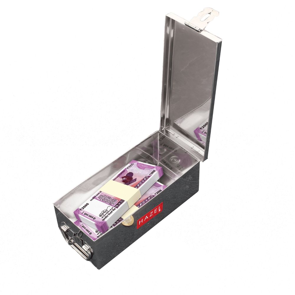 HAZEL Stainless Steel Jewellery Box Organisers for Women | Cash Box for Home & Shop Counter with Locking System & Glossy Finish, Large
