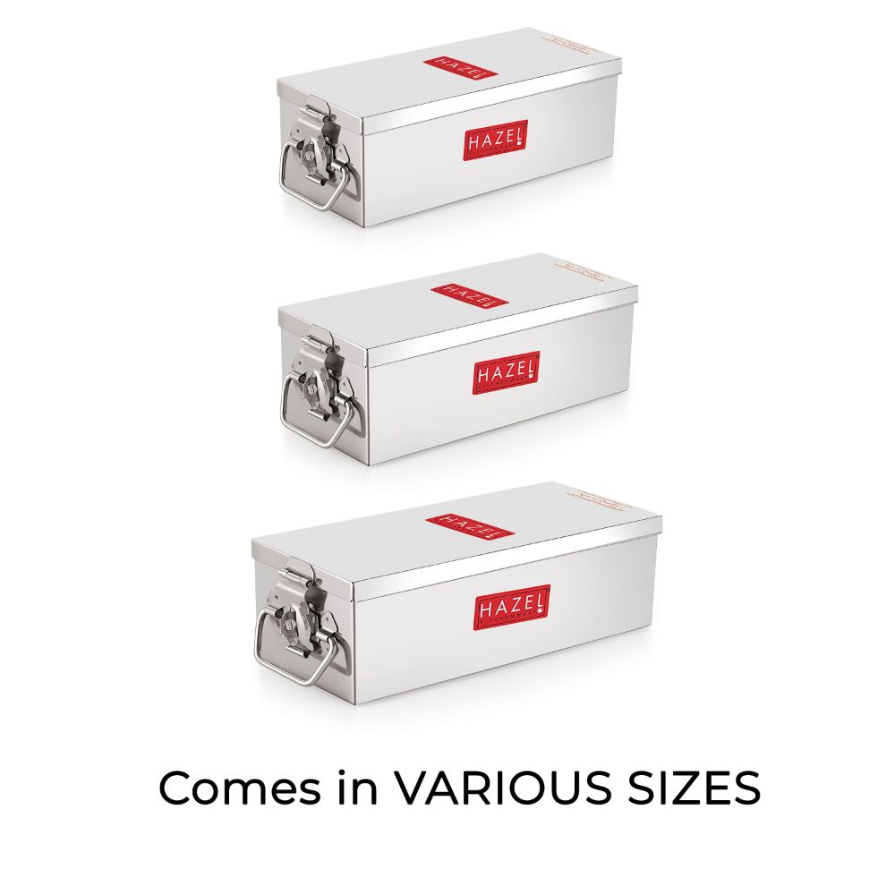 HAZEL Stainless Steel Jewellery Box Organisers for Women | Cash Box for Home & Shop Counter with Locking System & Glossy Finish, Large