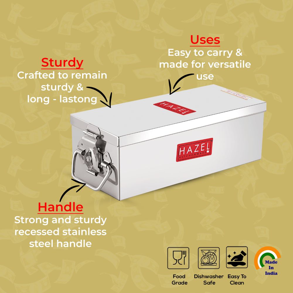 HAZEL Stainless Steel Jewellery Box Organisers for Women | Cash Box for Home & Shop Counter with Locking System & Glossy Finish, Small