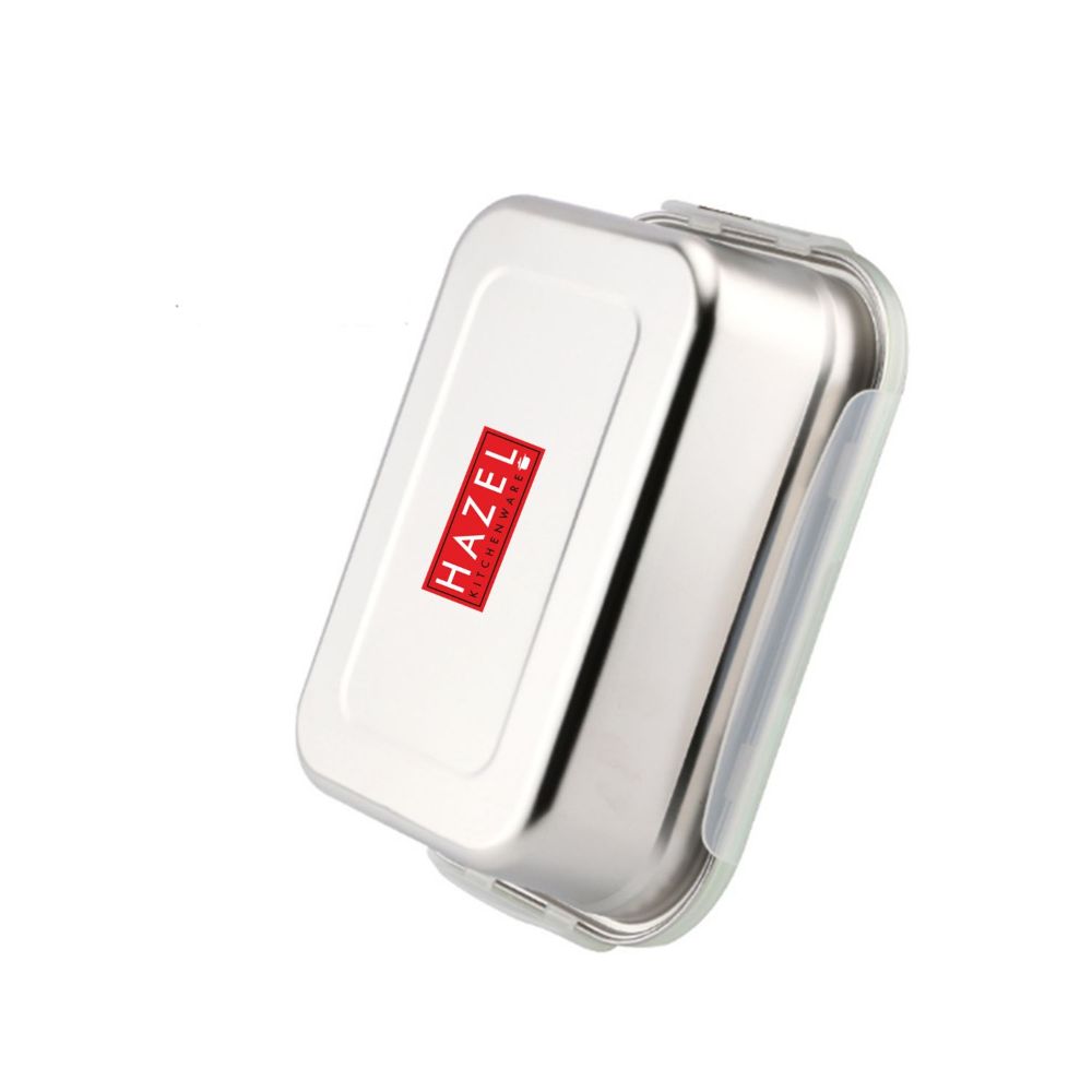 HAZEL Stainless Steel Lunch Box | Airtight Container Leak Proof Tiffin Box | Microwave Safe Containers | Rectangle Food Storage Container For Kitchen Airtight Dabba, 550 ML, Silver