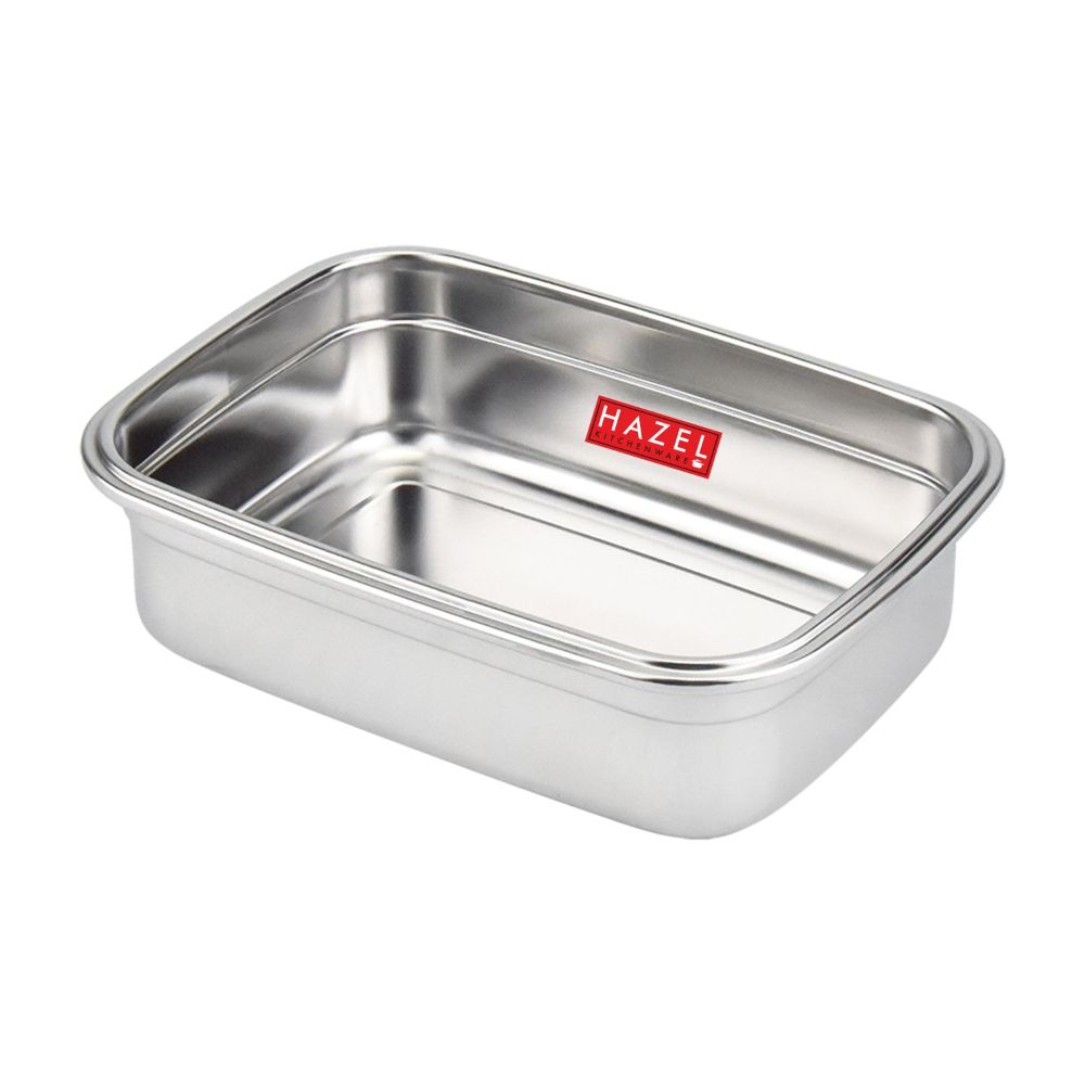 HAZEL Stainless Steel Lunch Box | Microwave Safe Containers | Airtight Container Leak Proof Tiffin Box | Rectangle Food Storage Container For Kitchen Airtight Dabba, 850 ML, Silver