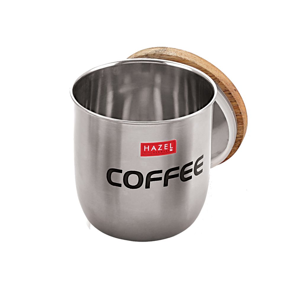 HAZEL Stainless Steel Coffee Jar Storage Canister Container With Wood Lid & Knob, 1325 ML, Silver