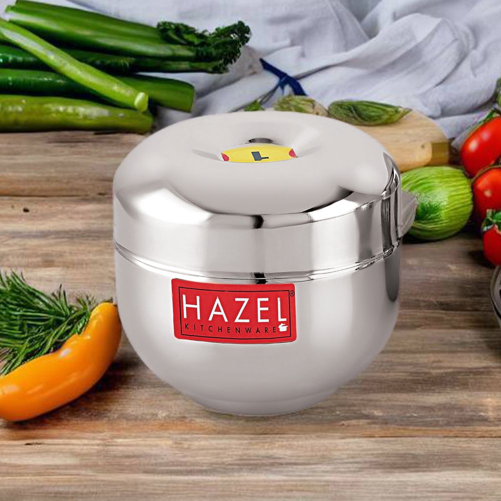 HAZEL Stainless Steel Kitchen Storage Containers Set of 1 | Air Tight Containers for Storage | Apple Shape Steel Container with Mirror Finish, 200 ML