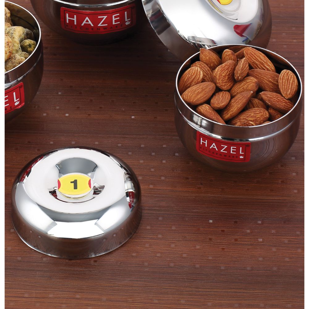HAZEL Stainless Steel Kitchen Storage Containers Set of 1 | Air Tight Containers for Storage | Apple Shape Steel Container with Mirror Finish, 200 ML