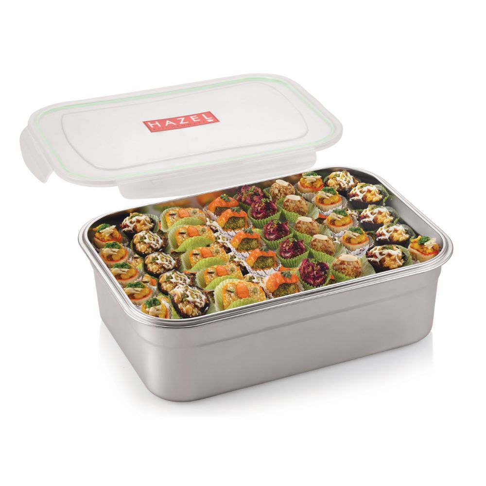 HAZEL Stainless Steel Containers for Storage with Transparent Lid | Microwave Safe Containers | Airtight Steel Containers for Kitchen | Leakproof Microwave Containers for Kitchen Storage, 11000 ML