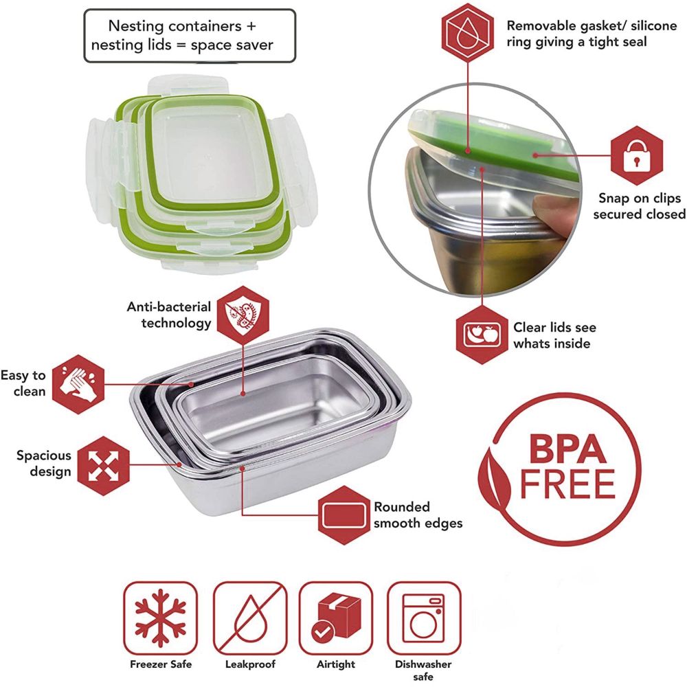 HAZEL Stainless Steel Containers for Storage with Transparent Lid | Microwave Safe Containers | Airtight Steel Containers for Kitchen | Leakproof Microwave Containers for Kitchen Storage, 11000 ML