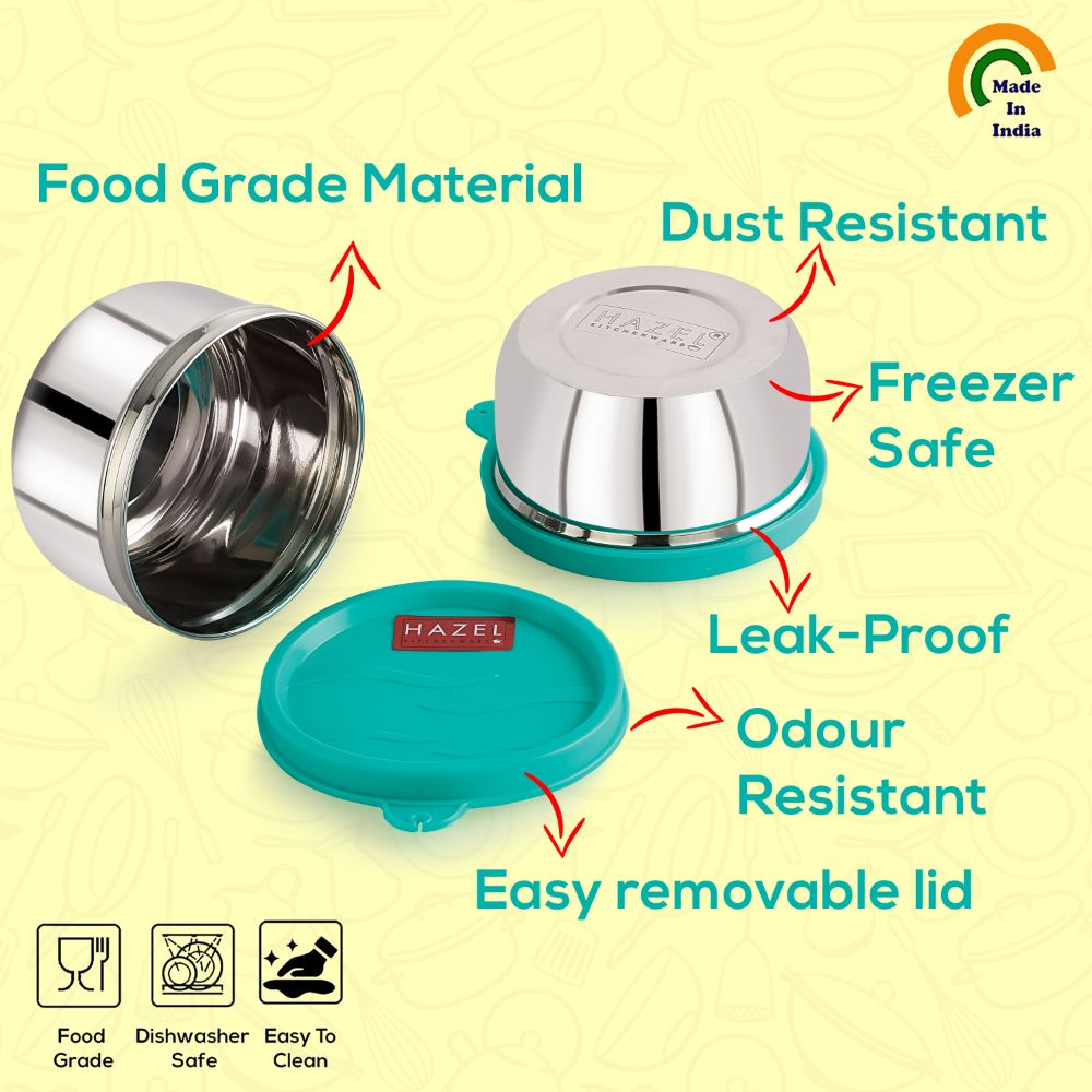 HAZEL Tiffin Box for Office With Airtight lid | Stainless Steel Lunch Box, 250 ml