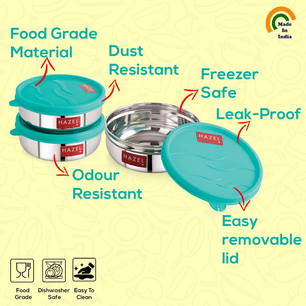 HAZEL Stainless Steel Air Tight Containers for Storage & Tiffin Box | Lunch Box with Leakproof Lid, 300 ml