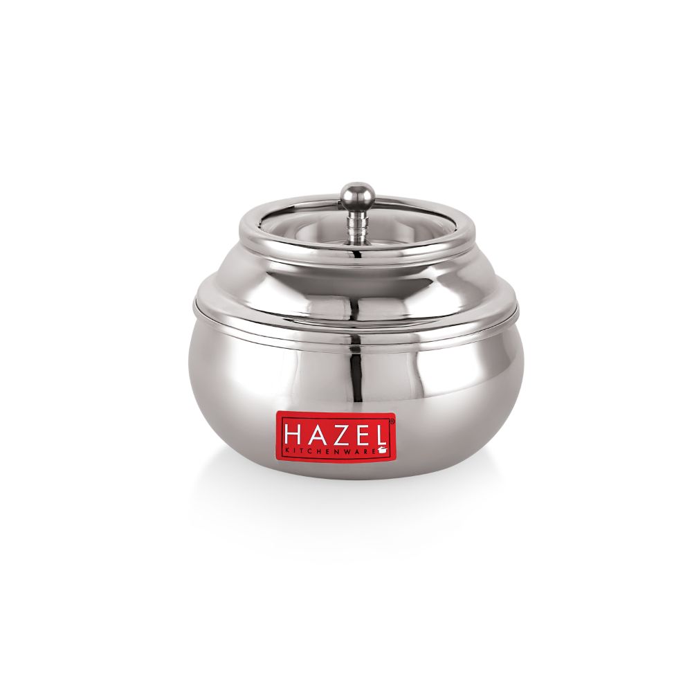 HAZEL Stainless Steel Ghee Pot with Spoon & See Through Lid | Oil Containers for Kitchen | Ghee Storage Container with Glossy Finish, 200 ML
