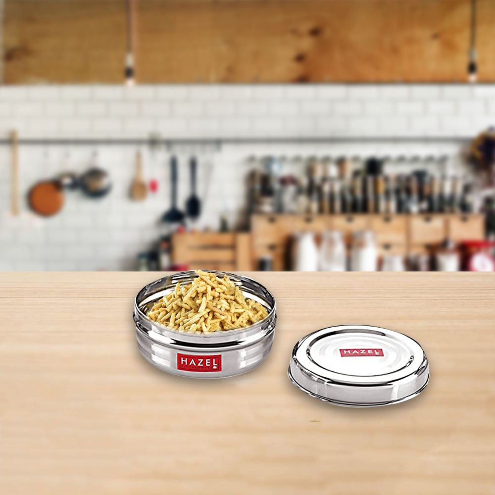 HAZEL Small Container For Spices | Round Stainless Steel Container | Masala Container For Kitchen | Small Steel Dabba of Capacity 250 ml