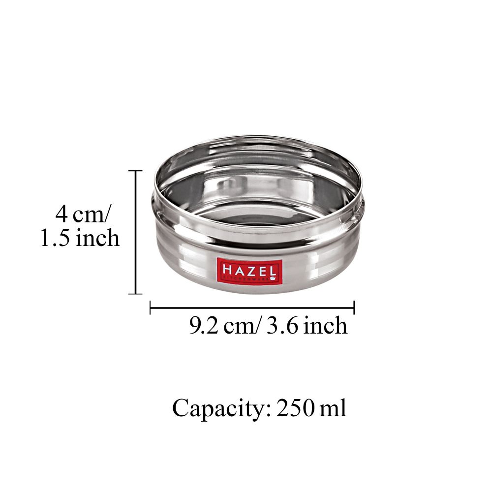 HAZEL Small Container For Spices | Round Stainless Steel Container | Masala Container For Kitchen | Small Steel Dabba of Capacity 250 ml