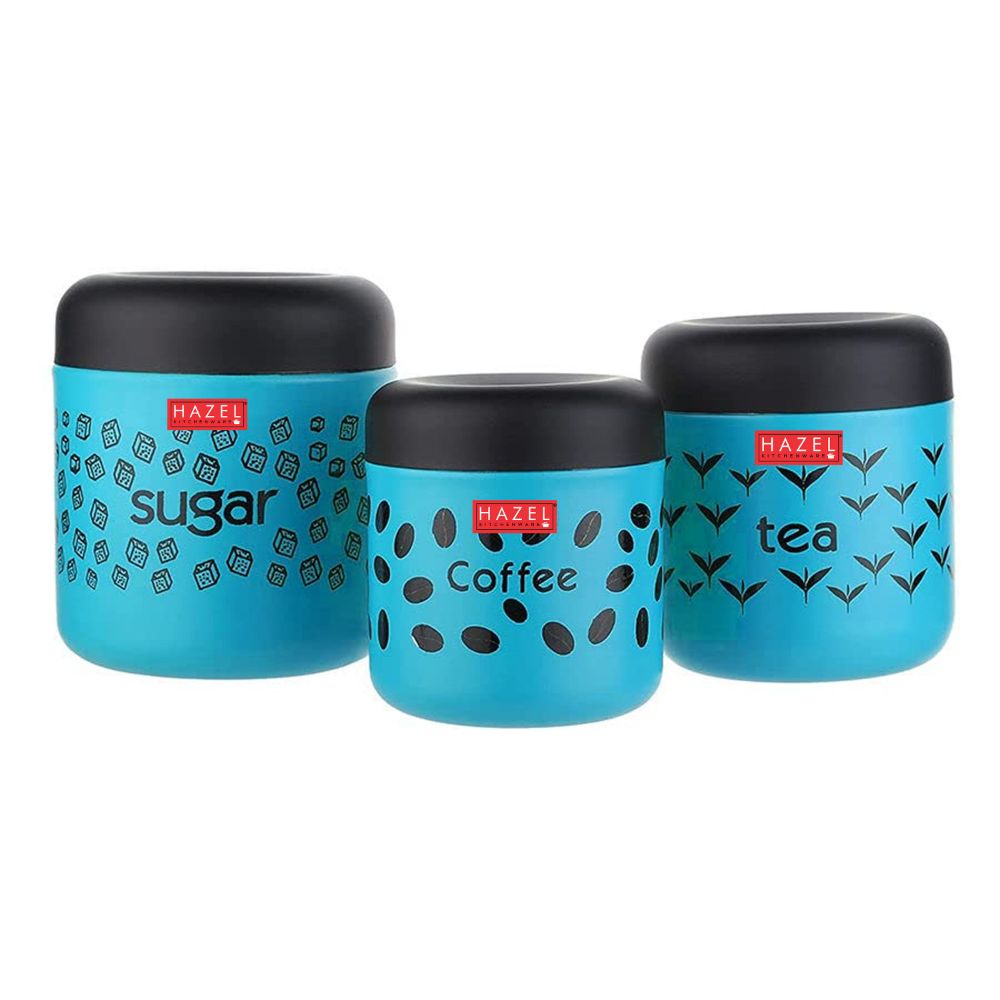 HAZEL Tea Sugar Coffee Container Set of 3 | TSC Stainless Steel Containers For Kitchen | Kitchen Storage Canisters 300 ml to 600 ml, Blue