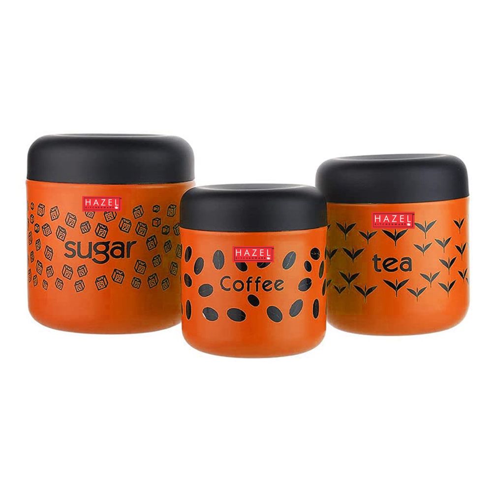 HAZEL Tea Sugar Coffee Container Set of 3 | TSC Stainless Steel Containers For Kitchen | Kitchen Storage Canisters 300 ml to 600 ml, Orange
