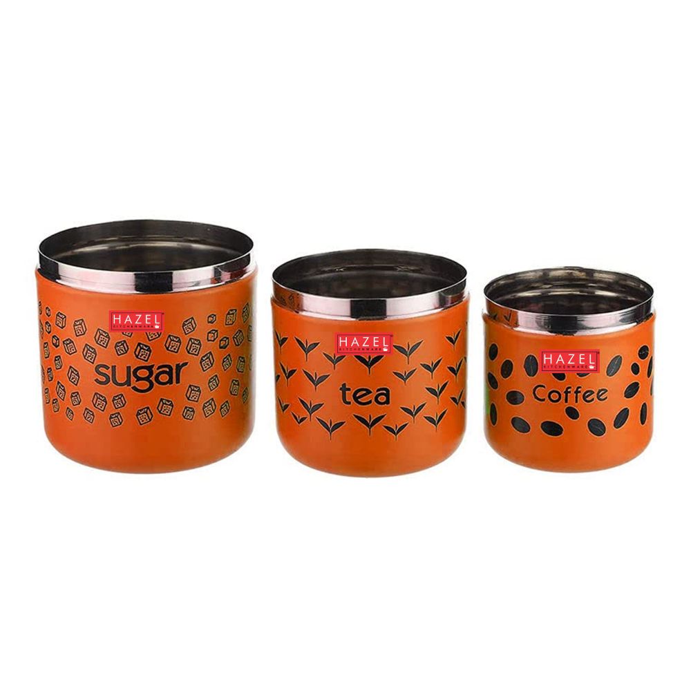 HAZEL Tea Sugar Coffee Container Set of 3 | TSC Stainless Steel Containers For Kitchen | Kitchen Storage Canisters 300 ml to 600 ml, Orange