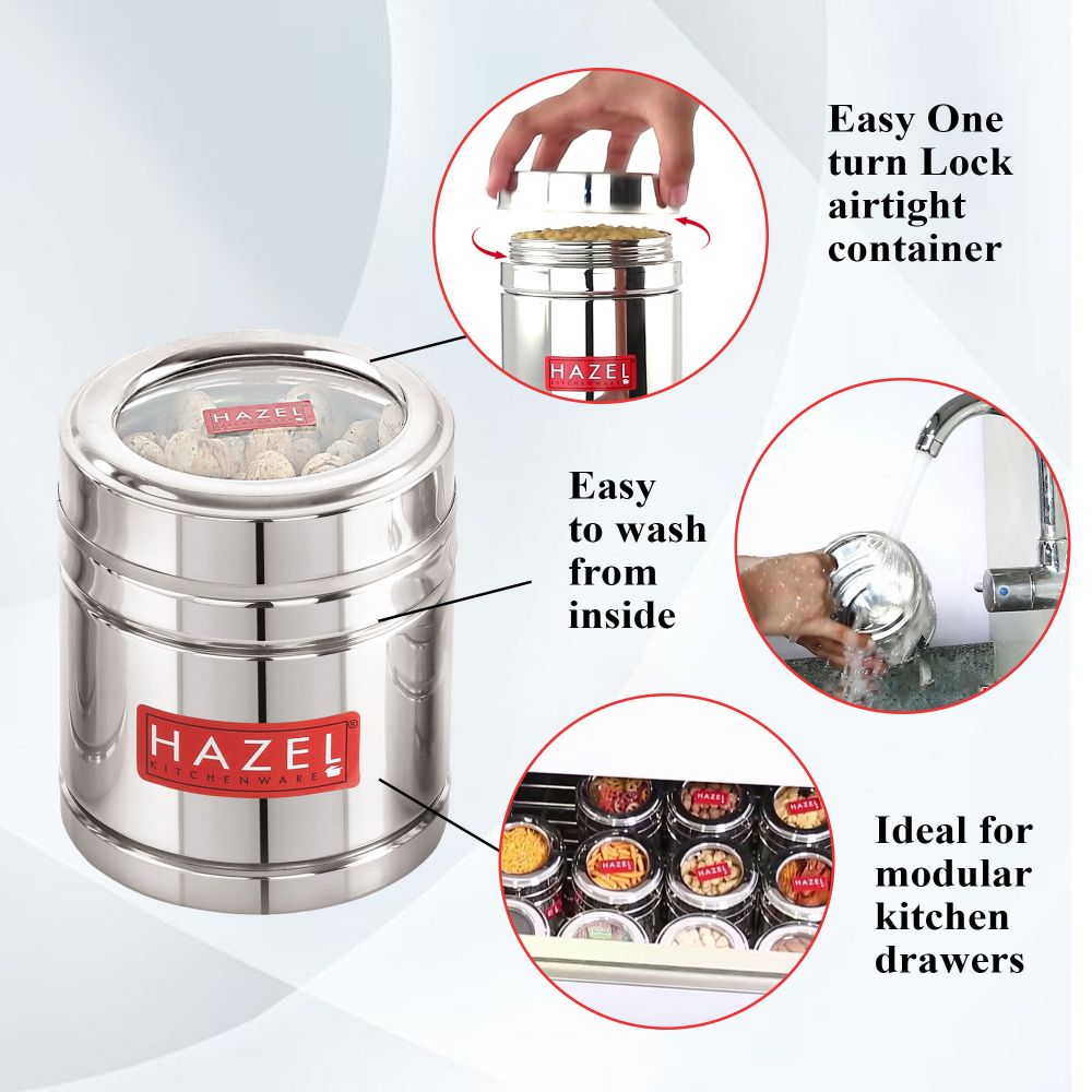 HAZEL Steel Coffee Container with Transparent Lid | Transparent Lid Coffee Powder Storage Box For Kitchen |Food Grade Steel Kitchen Container , 500 ML