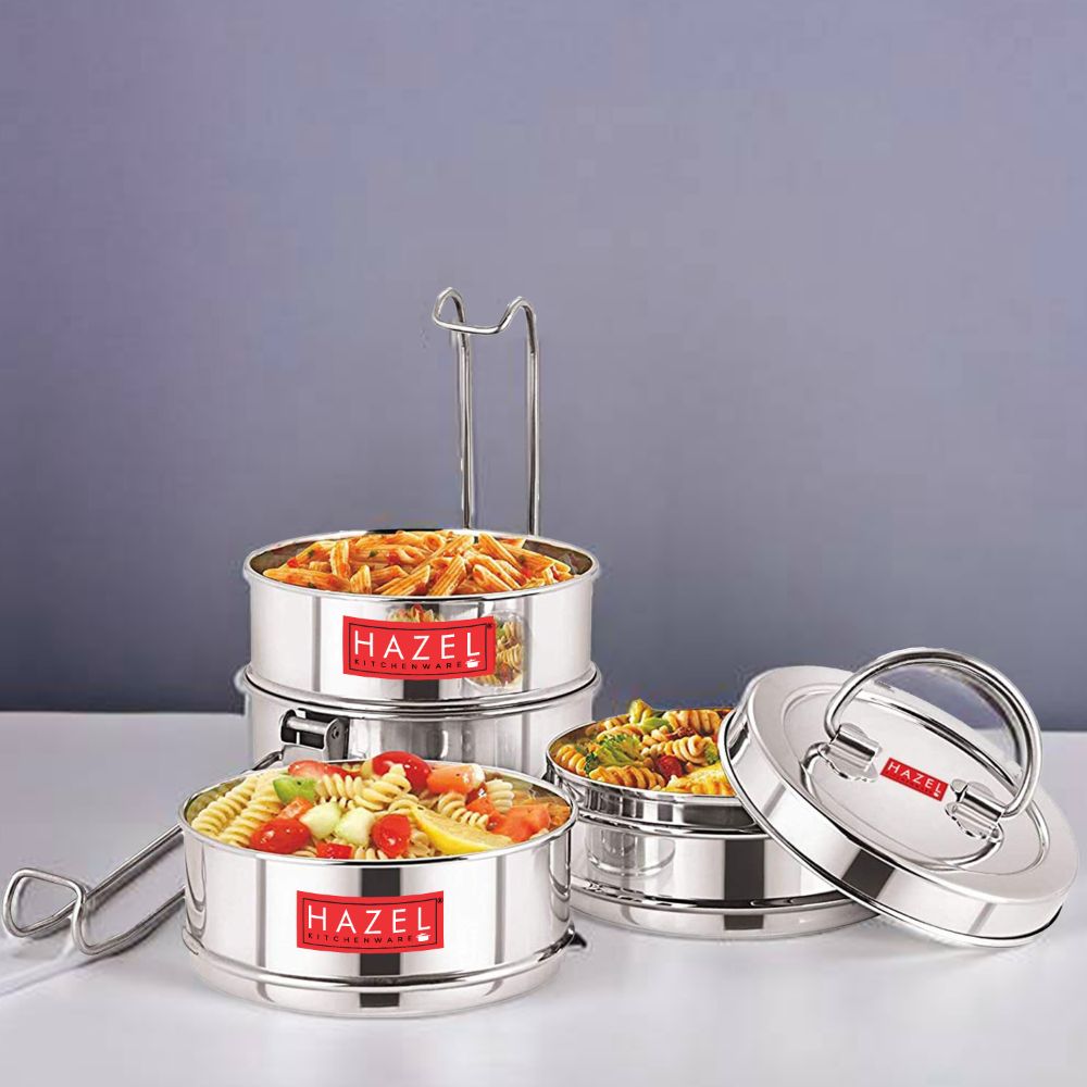 HAZEL Stainless Steel Lunch Box With 3 Containers | Tiffin Box for Office With Airtight lid
