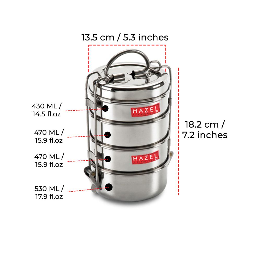 HAZEL Stainless Steel Lunch Box With 3 Containers | Tiffin Box for Office With Airtight lid