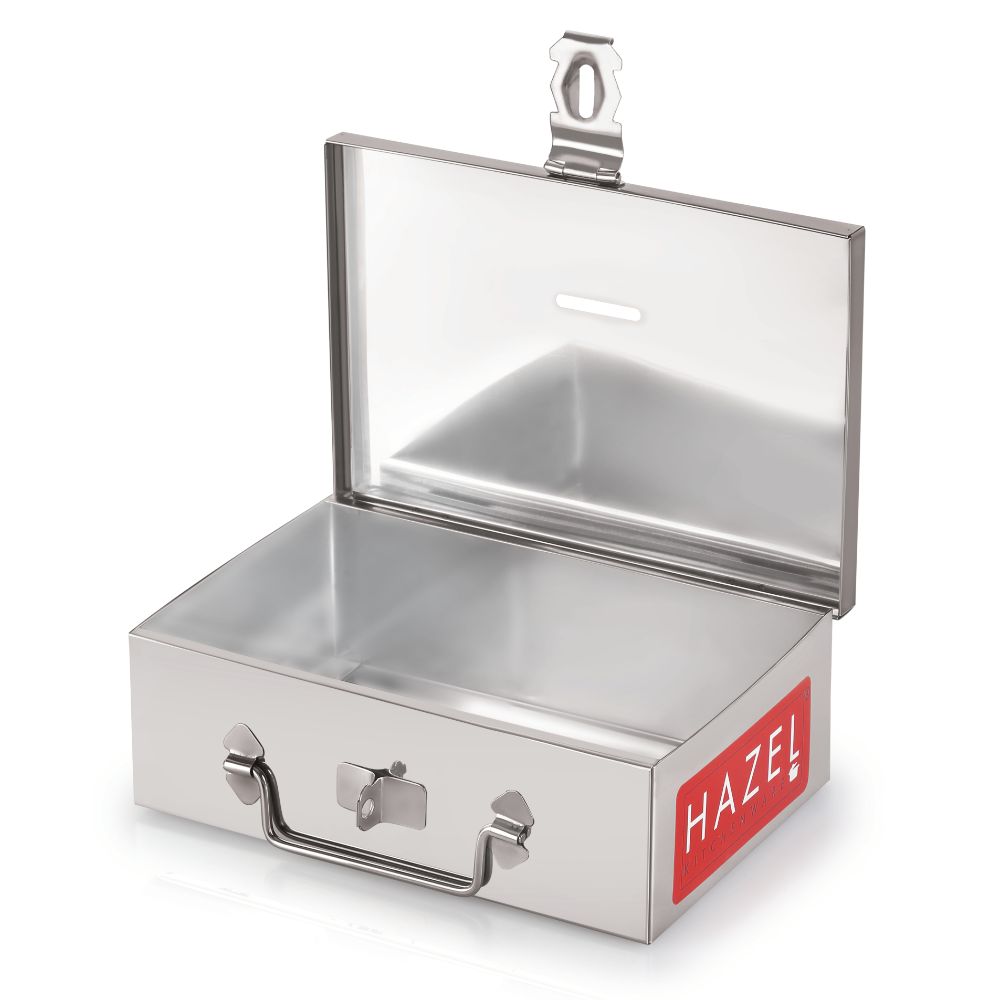 HAZEL Stainless Steel Cash Box for Shop Counter Drawer | Locking Metal Box for Cash with 4 Compartments for Adults, Large
