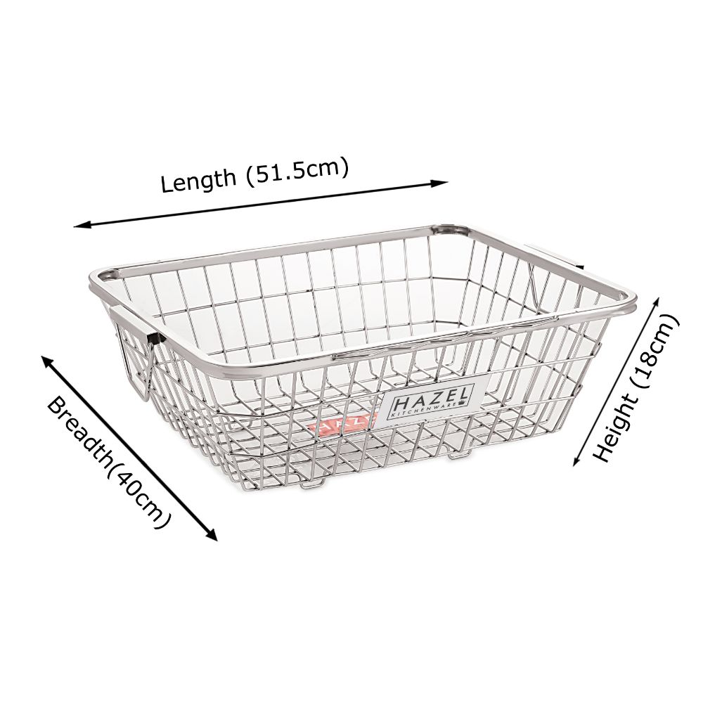 HAZEL Stainless Steel Dish Drainer Bowl Bartan Basket Utensil Drying Rack Square Medium Stand for Kitchen