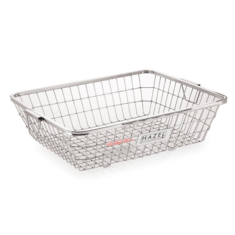 HAZEL Stainless Steel Dish Drainer Bowl Bartan Basket Utensil Drying Rack Square Extra Large Stand for Kitchen