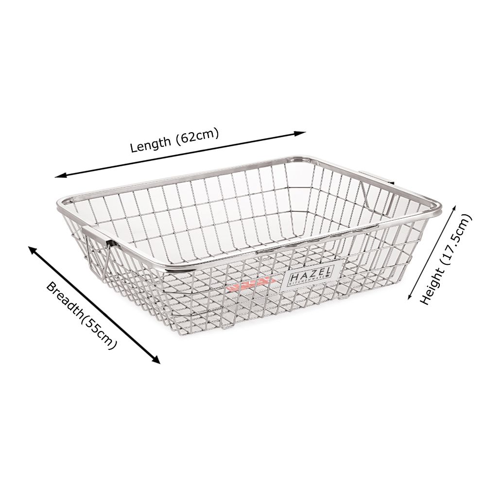 HAZEL Stainless Steel Dish Drainer Bowl Bartan Basket Utensil Drying Rack Square Extra Large Stand for Kitchen