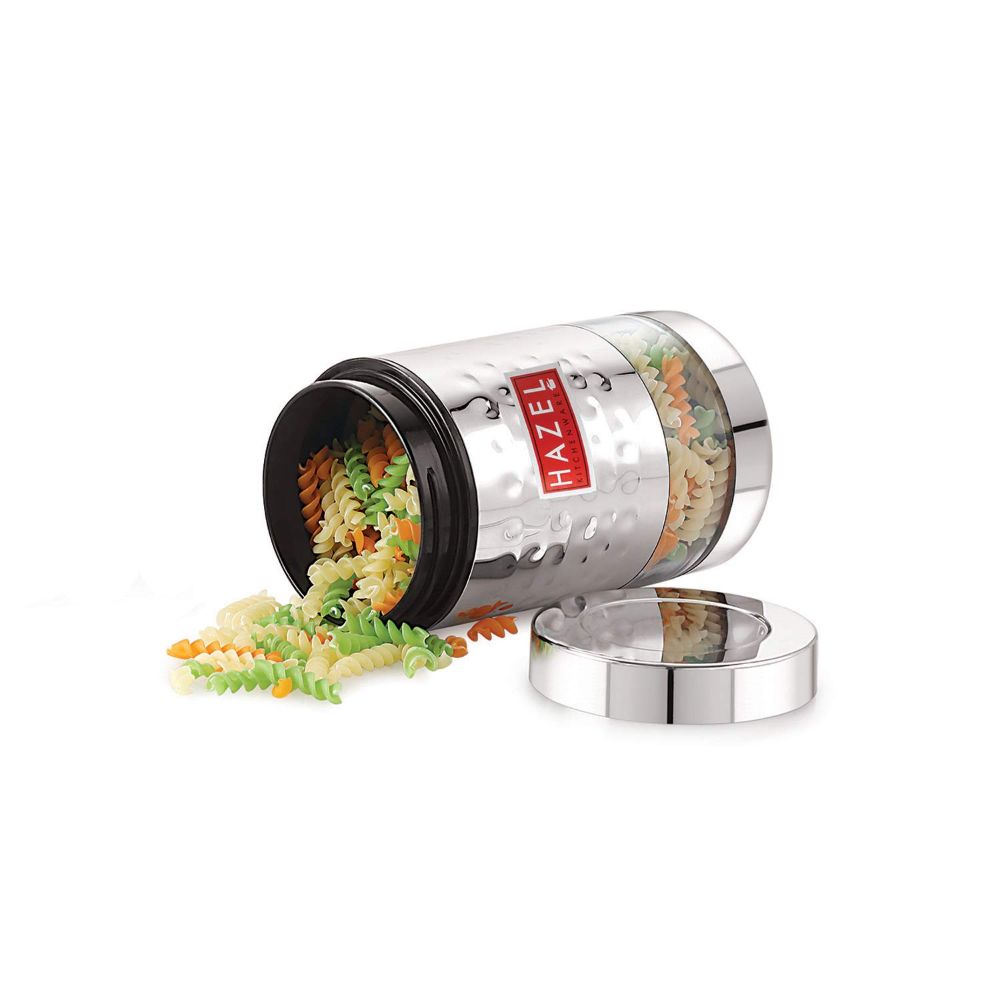 HAZEL Stainless Steel Hammered Finish Transparent Glossy See Through Container, 700 ML, Silver
