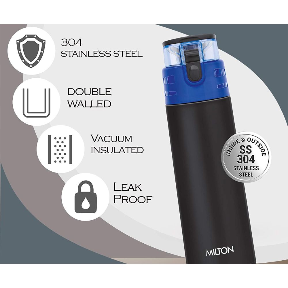 Milton Atlantis 400 Thermosteel Hot & Cold Tea Water Bottle 350 ml Black