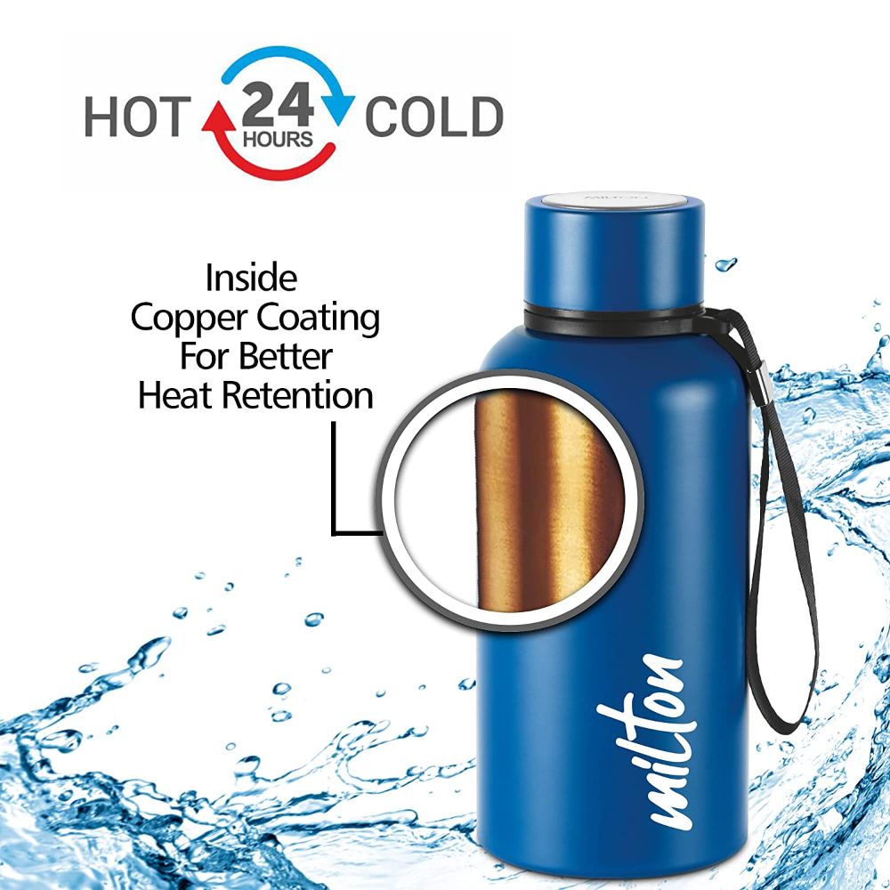 Milton Aura 500 Thermosteel Bottle, 520 ML, Dark Blue | 24 Hours Hot and Cold | Easy to Carry | Rust Proof | Leak Proof | Tea | Coffee | Office| Gym | Home | Kitchen | Hiking | Trekking | Travel Bottle