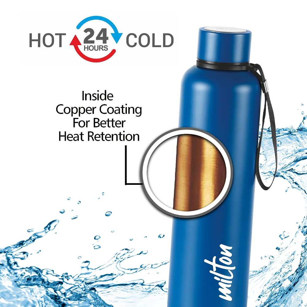 Milton Aura 750 Thermosteel Bottle, 750 ml, Dark Blue | 24 Hours Hot and Cold | Easy to Carry | Rust & Leak Proof | Tea | Coffee | Office| Gym | Home | Kitchen | Hiking | Trekking | Travel Bottle