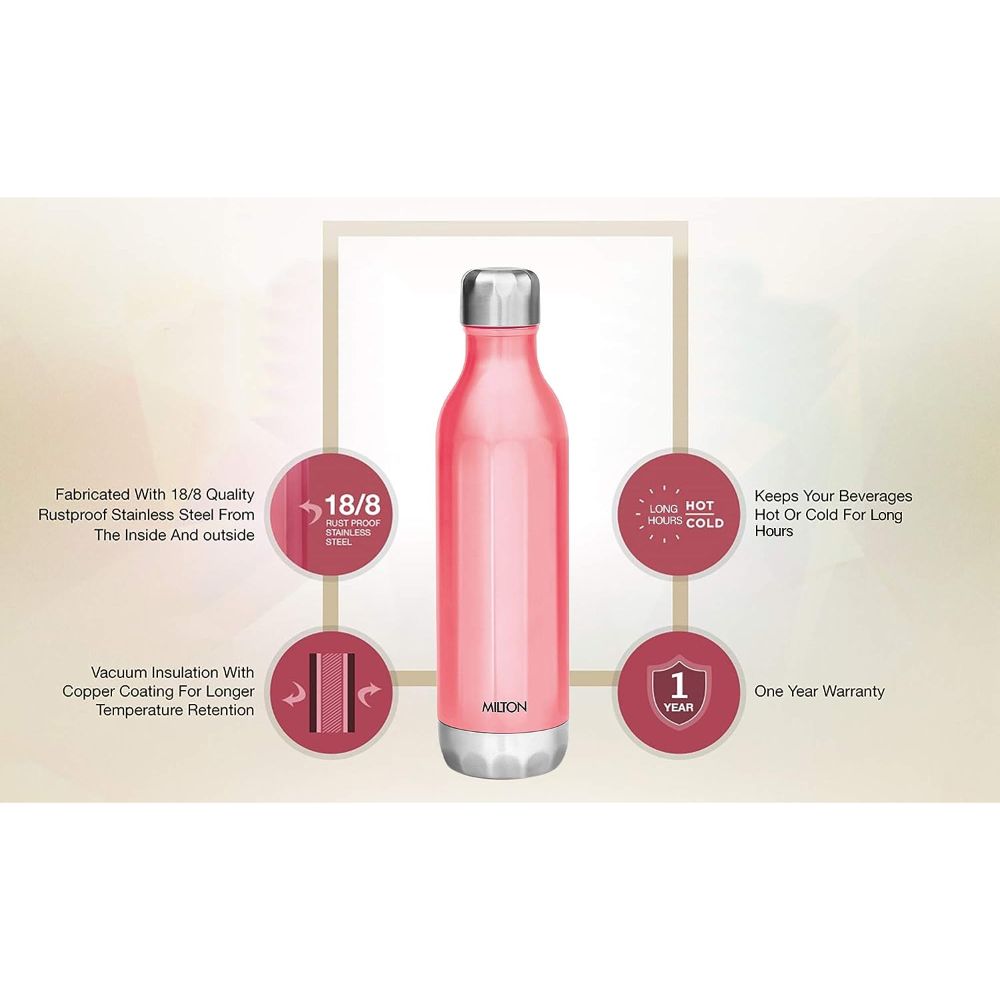 Milton BLISS 900 Thermosteel Vaccum Insulated Hot & Cold Water Bottle, 820 ml, Pink