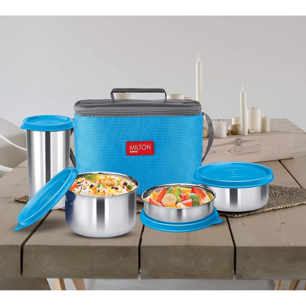 Milton DELICIOUS COMBO Stainless Steel Lunch Pack With Bag, Blue