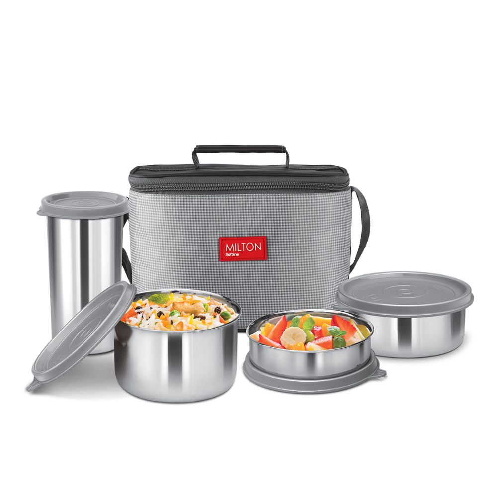 Milton DELICIOUS COMBO Stainless Steel Lunch Pack With Bag, Grey