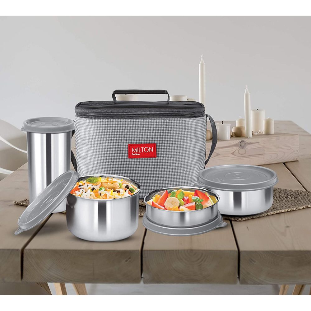 Milton DELICIOUS COMBO Stainless Steel Lunch Pack With Bag, Grey