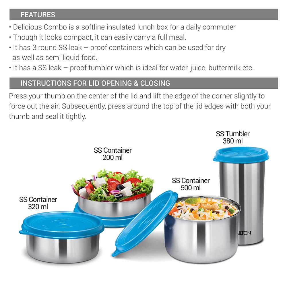Milton DELICIOUS COMBO Stainless Steel Lunch Pack With Bag, Orange