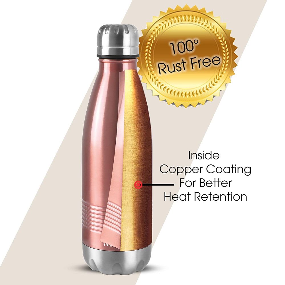 Milton Duo DLX-350 Thermosteel Hot and Cold Vacuum Insulated Water Bottle, 350 ML, Copper (Rose Gold)