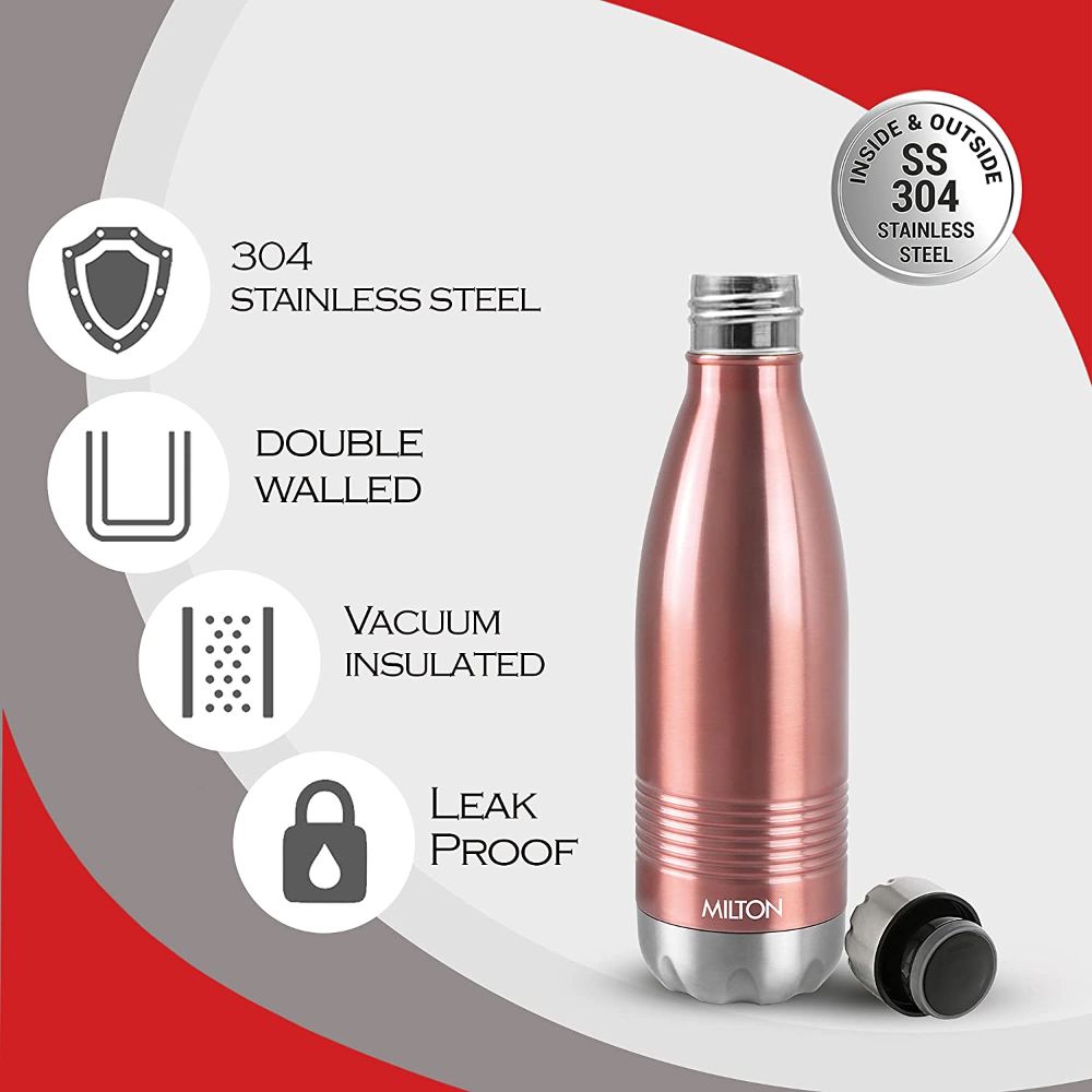 Milton Duo DLX-350 Thermosteel Hot and Cold Vacuum Insulated Water Bottle, 350 ML, Copper (Rose Gold)