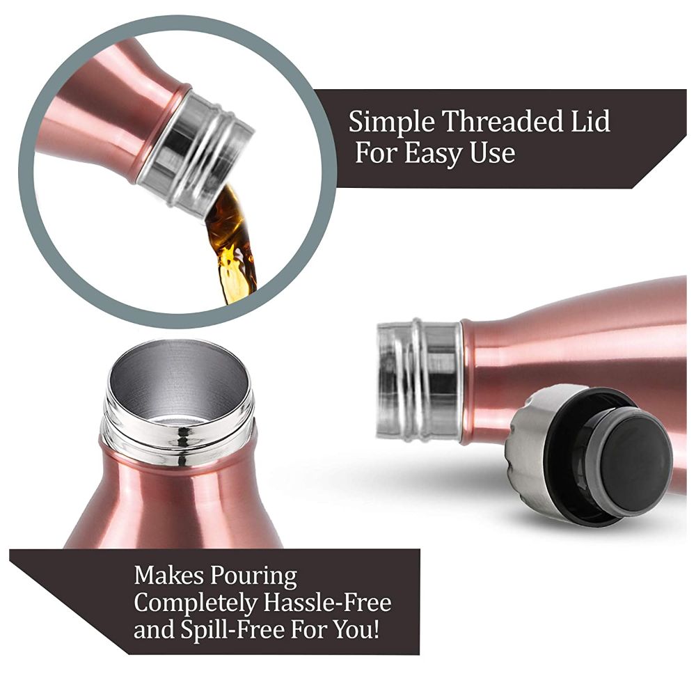 Milton Duo DLX-350 Thermosteel Hot and Cold Vacuum Insulated Water Bottle, 350 ML, Copper (Rose Gold)